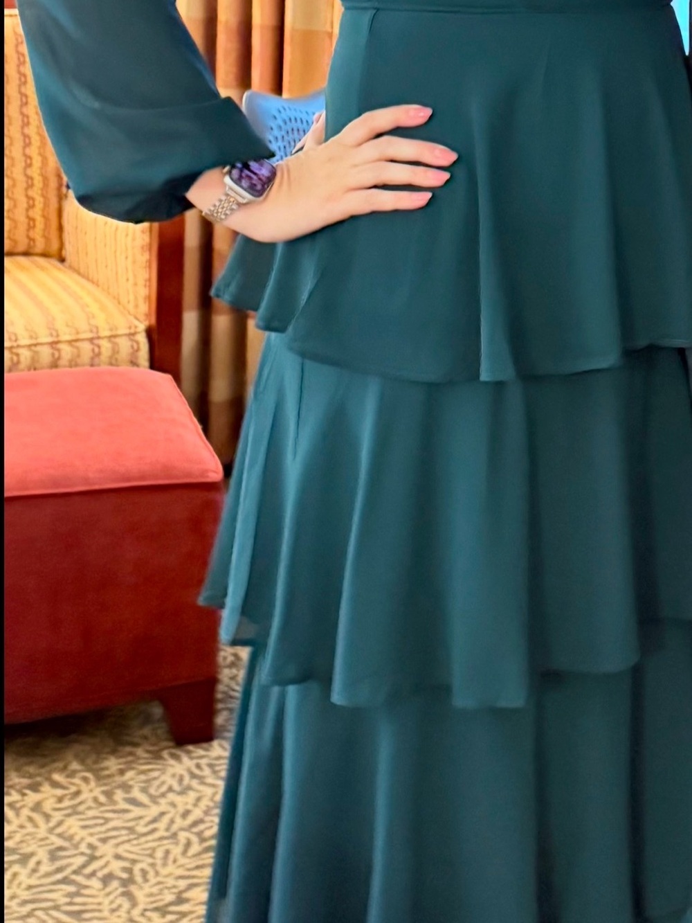 Flawless Excellence Emerald Tiered Long Sleeve Maxi Dress - Picture 3 of 3